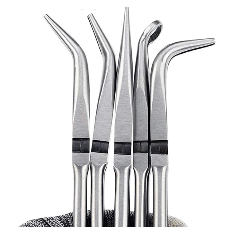 

5-Pcs Multi-Function Stainless Steel 11-Inch Needle-Nosed Pliers Curved Nose Pliers Round Nose Pliers Auto Repair Tools