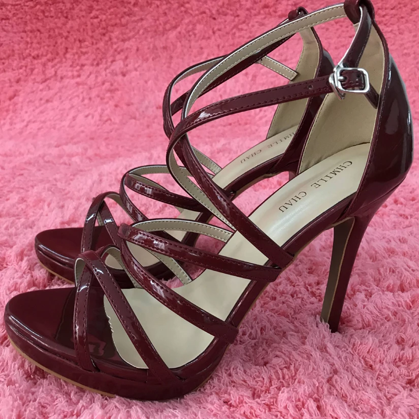 

Пикантные лакированные босоножки бордового цвета, вечерние женские босоножки на высоком каблуке, с открытым носком, с ремешком на щиколотк...