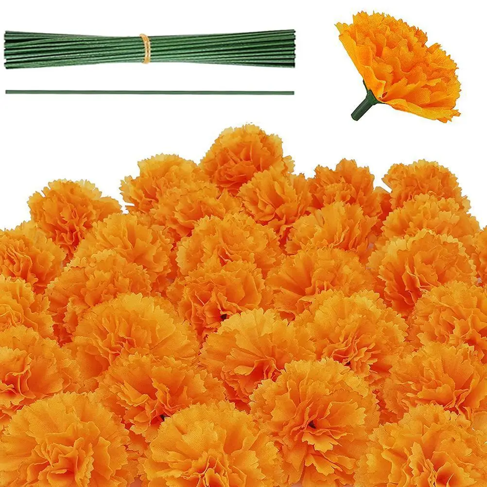 50Pcs Ringelblume Künstliche Blume für Diwali Wohnkultur DIY Kranz Girlande Handwerk Hochzeit Party Dekoration
