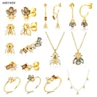 Коллекция зимних пчелиных драгоценных камней ANDYWEN из стерлингового серебра 925 пробы, крошечное пирсинг, подвеска в виде животного, ювелирные изделия, клипсы для подъема, женские драгоценности