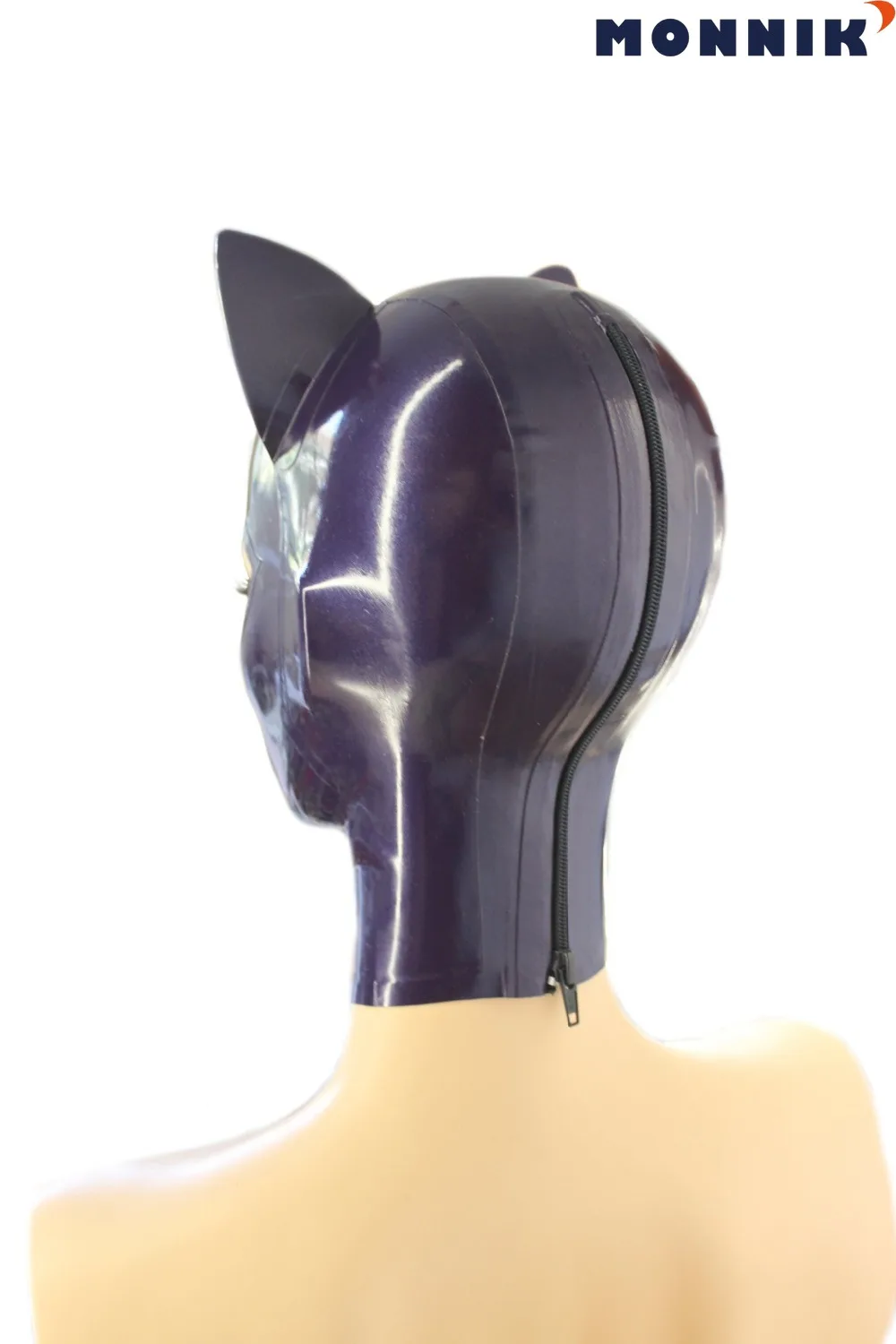 Фиолетовая латексная маска с кошачьими ушками сексуальные популярные женские