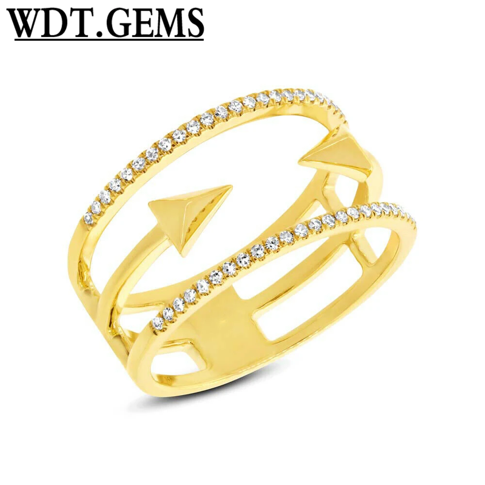 

0.15CT 10K Yellow Gold Round Real Diamond Arrow Open Space Dainty Ring Fashion