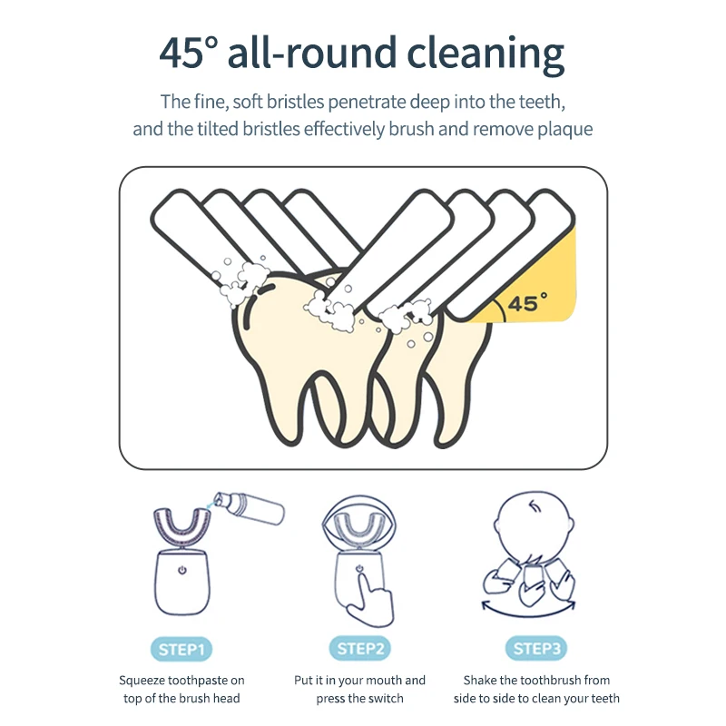

Electric Toothbrush for Kids Silicon Automatic Ultrasonic Teeth Tooth Brush Cartoon Pattern for Children Smart 360 Degrees U