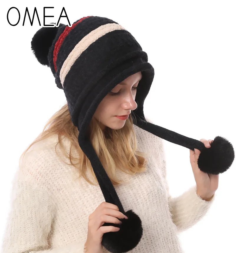OMEA норка кашемир зимняя шапка для женщин ушанка из натурального меха Шапка бини с