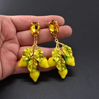 trendy summer crystal boho lemon fruit drop earrings for women yellow leaf earing pendant baroque statement earrings jewelry