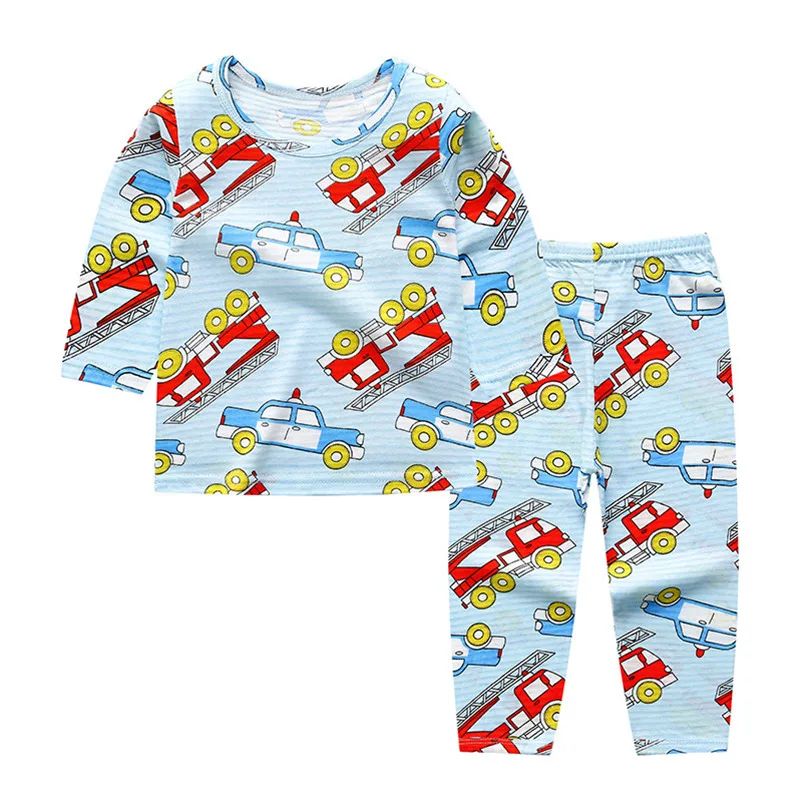 

Children Clothing Set Long Sleeve Tops Tee T-shirts Pants Suit Breathable Cartoon Outfits Slub Cotton Boy Toddler Girl Pajamas