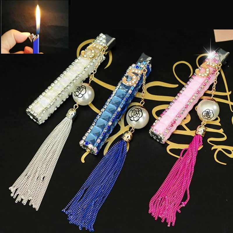 

Torch Rhinestone Gas Lighter Free Fire Inflated Windproof Turbo Portable Butane Smoke Cigarette Handmade Luxurious Gift Lighter