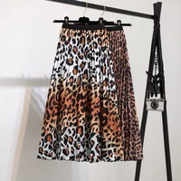 2021 fashion leopard print european and american pleated skirt summer new skirt digital print pleated long skirt