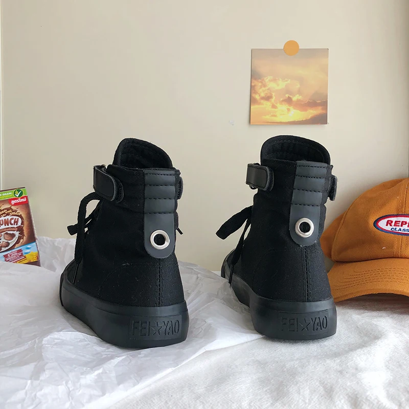 

Ins/черные высокие парусиновые туфли; Новинка 2020 года; Весенне-летняя обувь для скейтборда; Универсальная Тканевая обувь; Маленькие черные ту...