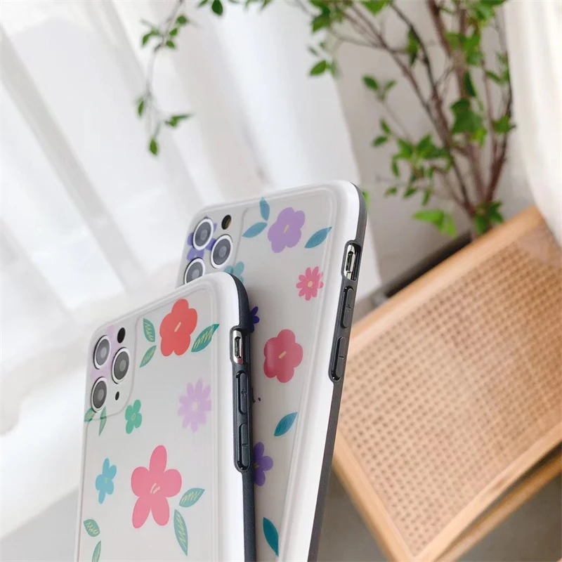 

INS Art cute Flowers leaf Phone Case For iPhone 11 Pro Max XR X Xs Max 7 8 Puls Cases Soft silicone back cover Protective shell