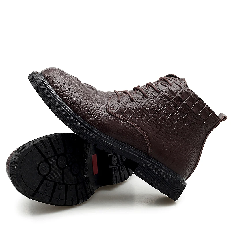 Мужские ботинки на меху коричневые ботильоны из натуральной кожи теплые