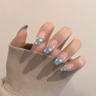 24 шт., Модные накладные ногти с изображением синих облаков