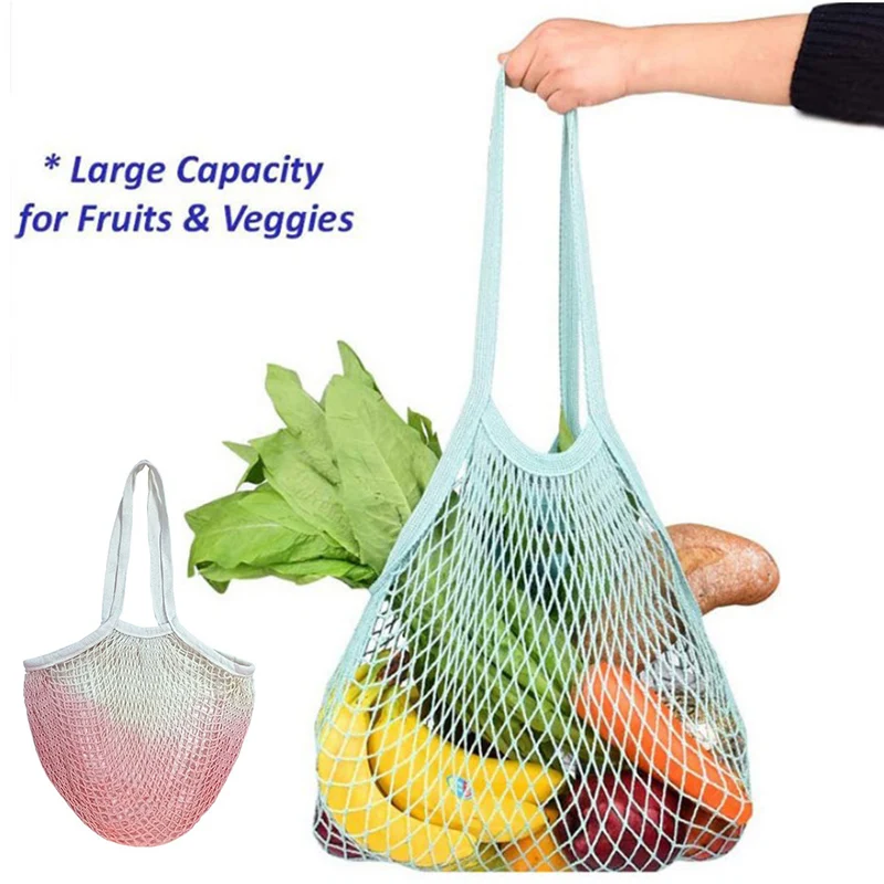 

Cotton String Produce Shopping Turtle-bags Grocery Long Handle Net Shoulder-Bag Fruit Vegetable Reusable Totes Mesh Bag