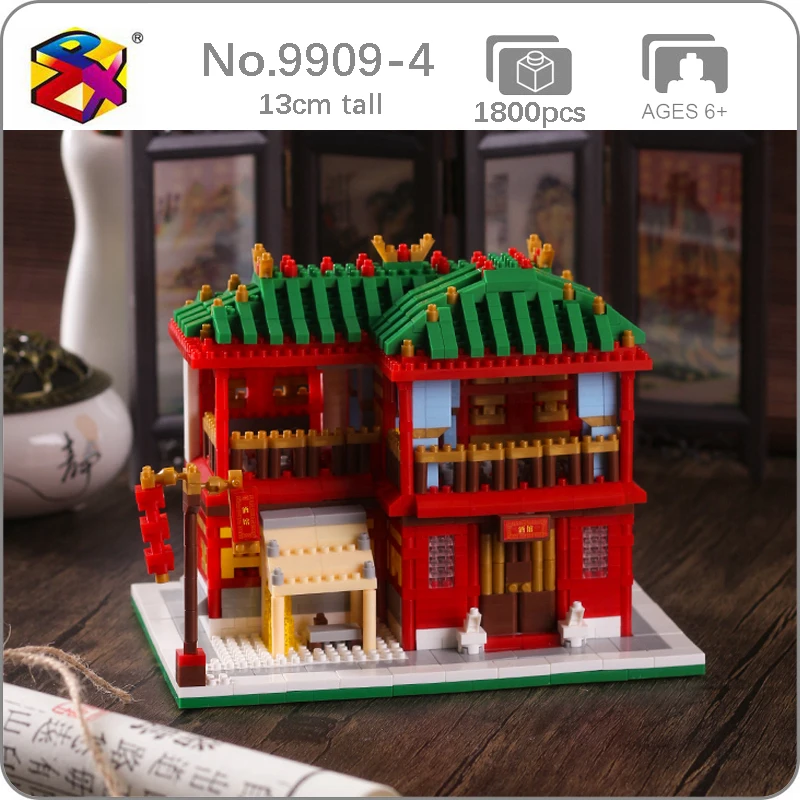 

PZX 9909-4 Chinatown Architecture Wine Pub Store Shop 3D Model DIY Mini Diamond Blocks Bricks Building Toy for Children no Box