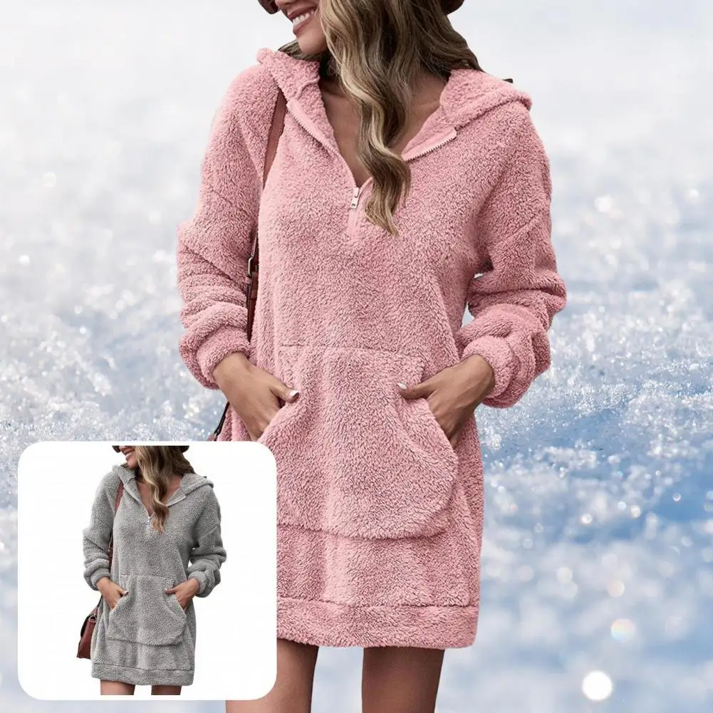 

Fabulous Oversized Pure Color Lady Dress Lady Dress Leisure Hooded