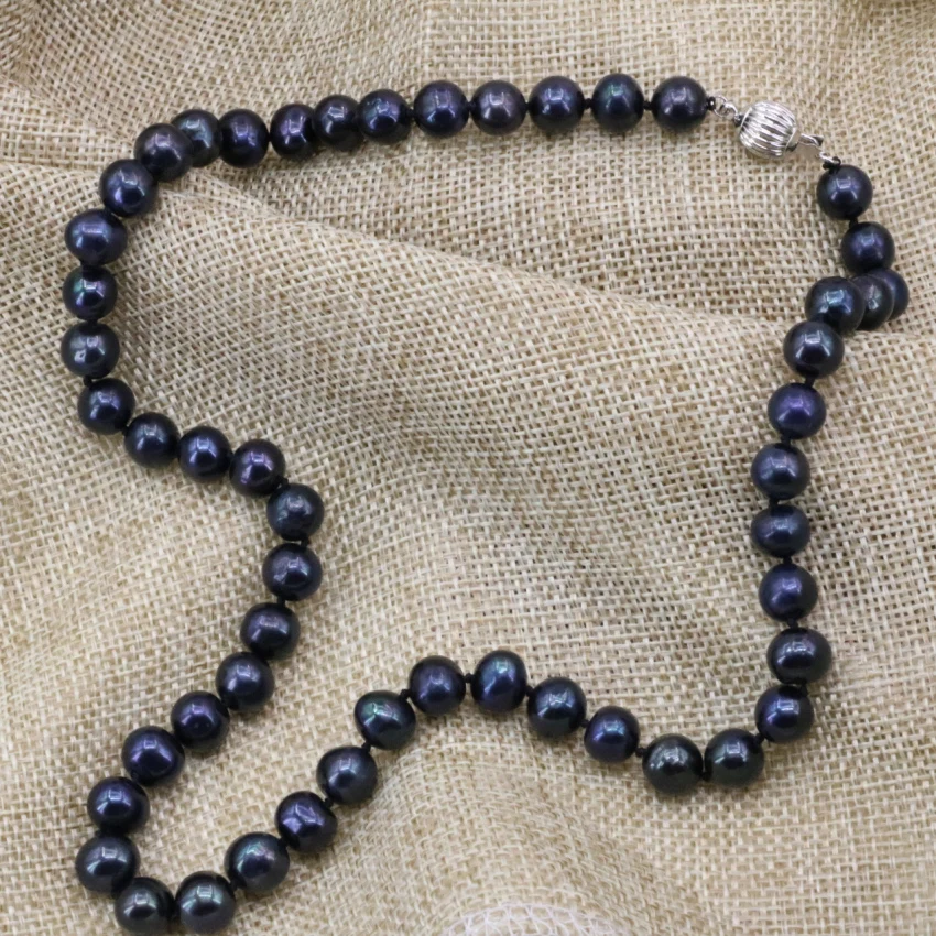 Цепочка с бусинами женская ожерелье из черного натурального пресноводного