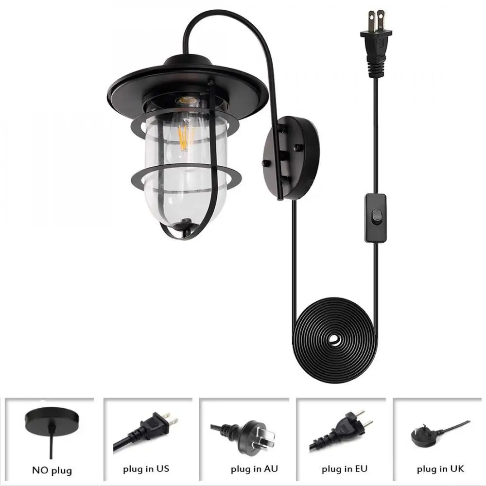 

Outdoor Wall Sconces, Matte Black Exterior Wall Light Fixture Iron Wall Lamp with Seeded Glass, Waterproof Plug In Wall Sconces