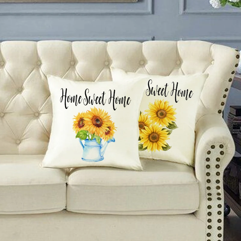 

Sweet Home Sunflower Print Throw Pillow Cases Polyester Decor Sofa Cushion Cover Simple Decorative Bedroom Pillowcases Cojines