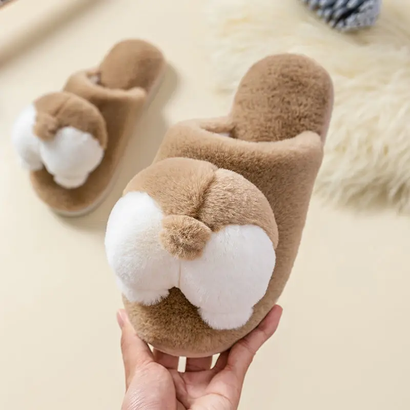 

Winter Home Slipper Lovely Cartoon Animals Corgi Buttocks Plush Women's Plush Lovers Cotton Slippers Non-slip Soft