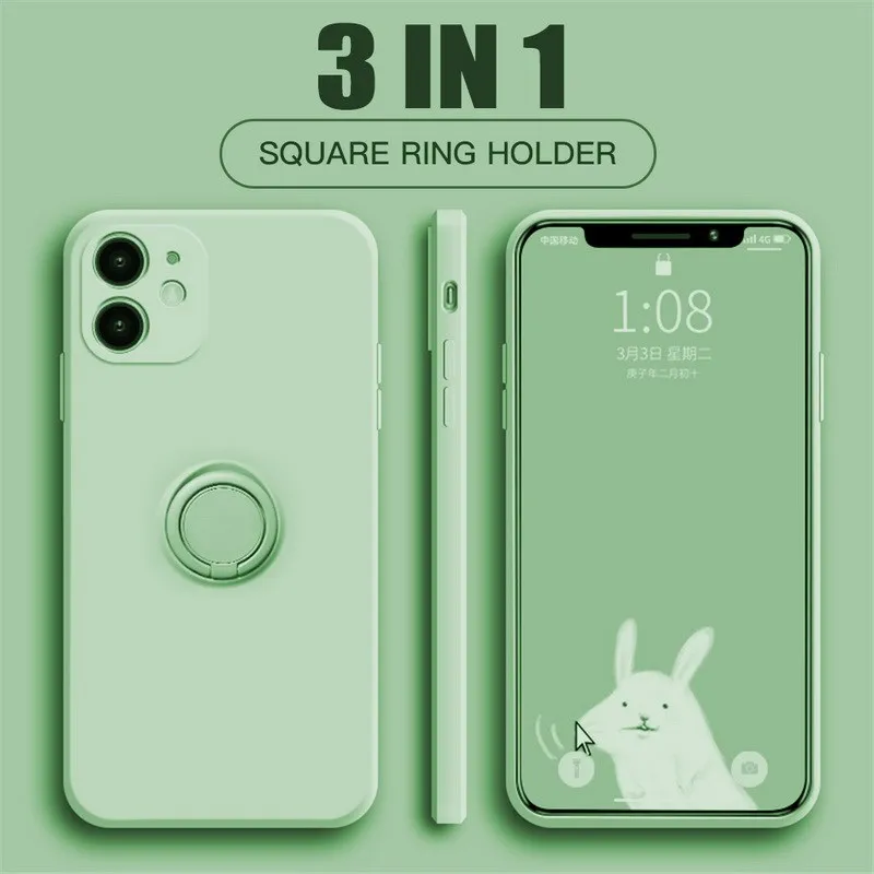 square liquid silicone magnetic ring holder case for iphone 11 pro xs max xr xs x 8 7 6s 6 plus stand finger ring bracket cover free global shipping
