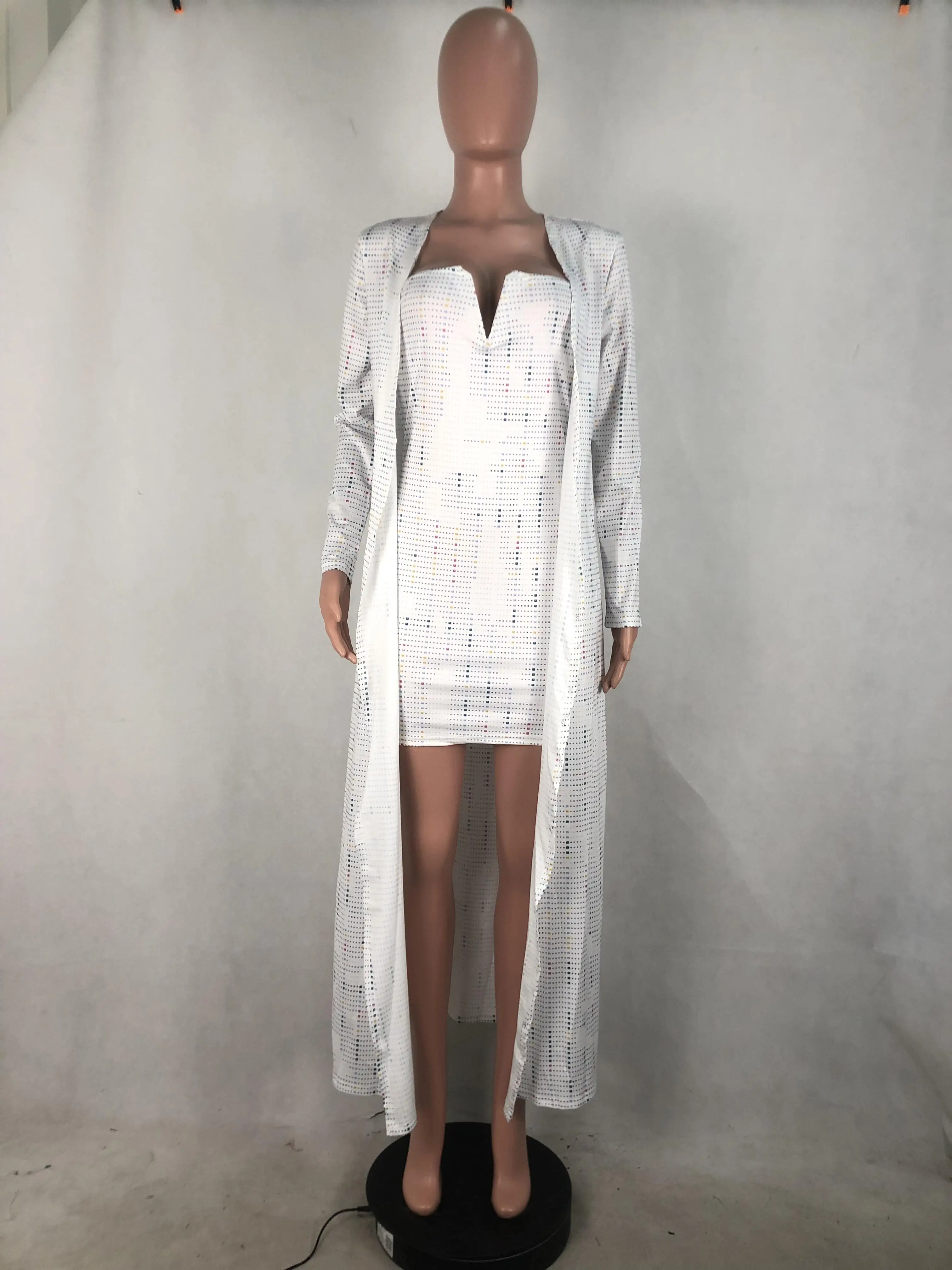Белый комплект из 2 предметов плащ в горошек с длинными рукавами и мини-платье