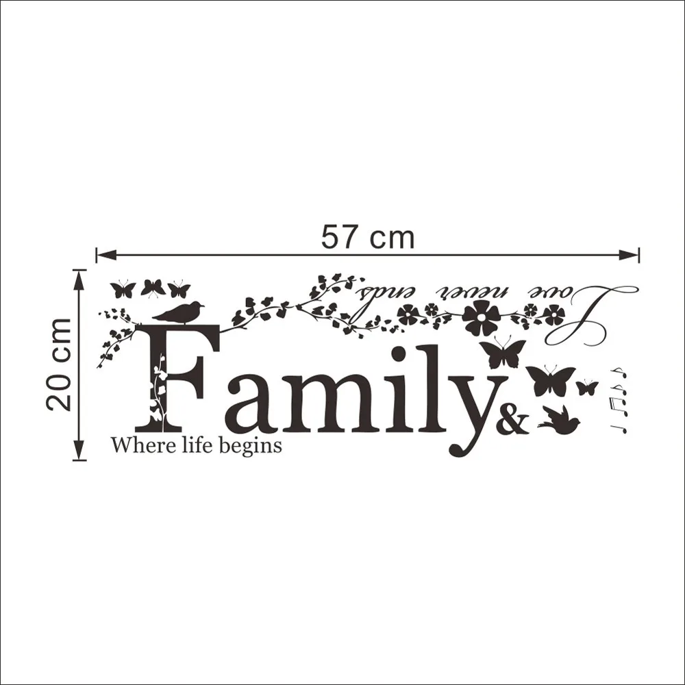 Brand new PVC 57*20cm Family Letter Quote Removable Vinyl Decal Art Mural Home Decor Wall Stickers room decoration wall decor | Дом и сад