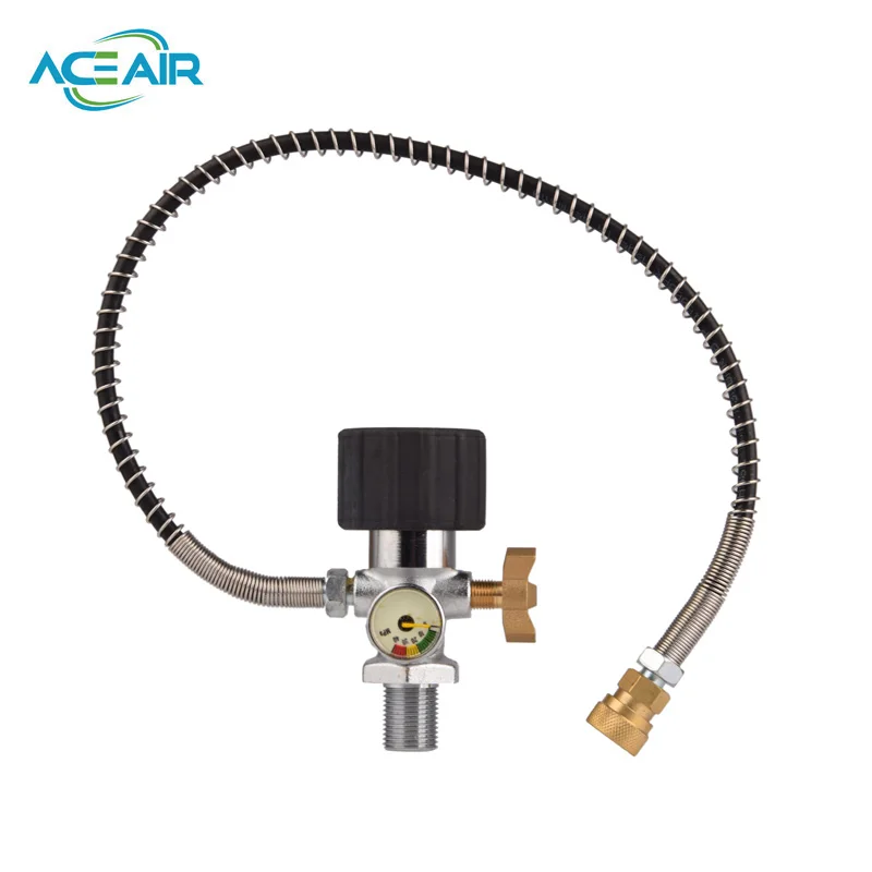 PCP Air Fill Adapter Carbon Fiber Cylinder Filling to Small Tank With 50cm Spring Wrapped Hose and Air Bleeder