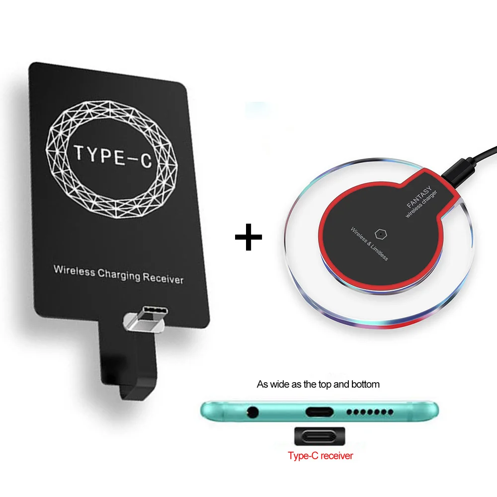 add type-c receiver Qi Беспроводное зарядное устройство приемник для iPhone 8 huawei p30 samsung S9 S8 Plus Note 9 8 S7 Edge 5 Вт Зарядное устройство для iPhone X XS Max XR 7 Pl - Тип штекера: add type-c receiver