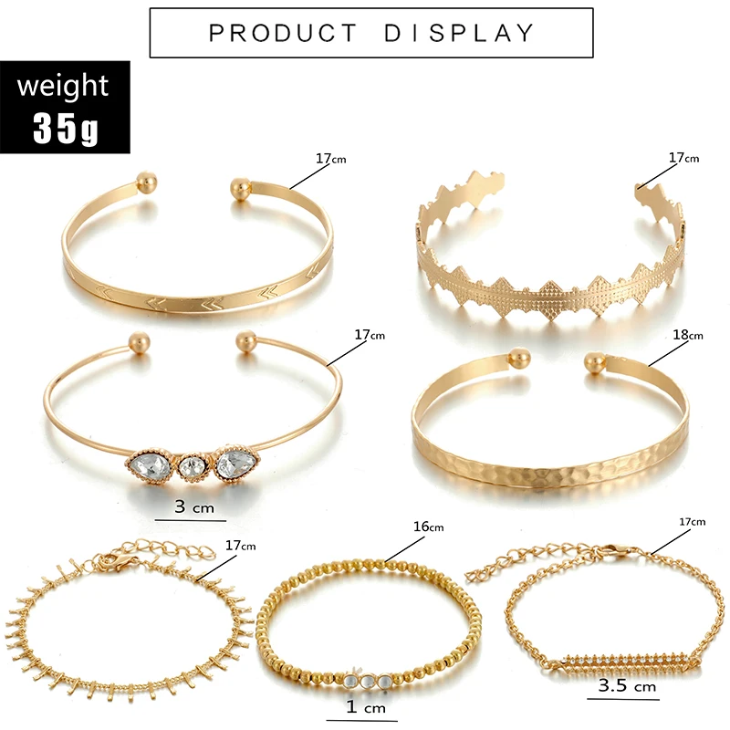 Tocona 7pcs/sets Clear Water Drop Crystal Stone Ladies Bracelets Gold Chain Cuff Bangle for Women Jewelry Wholesale 9168 | Украшения и