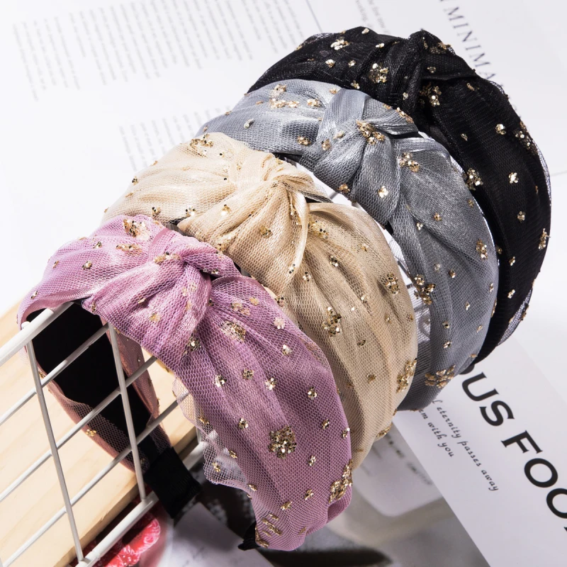 Модная повязка на голову Find Me с блестками для женщин креативная широкая марлевым
