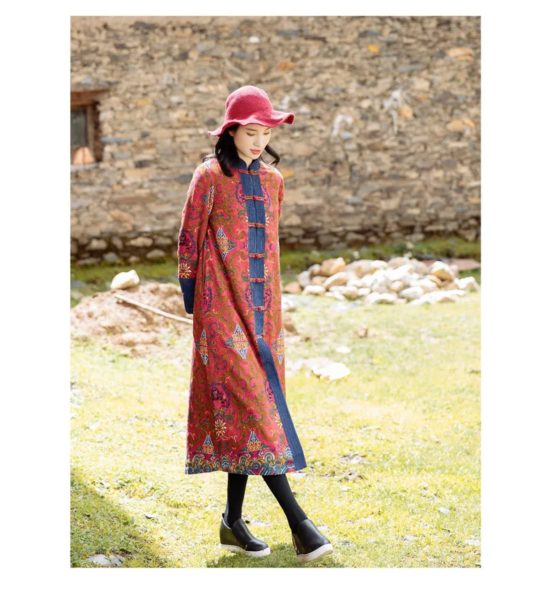 Autumn and winter Tibetan style women's clothing retro Chinese style Tang style coat Chinese style long loose windbreaker