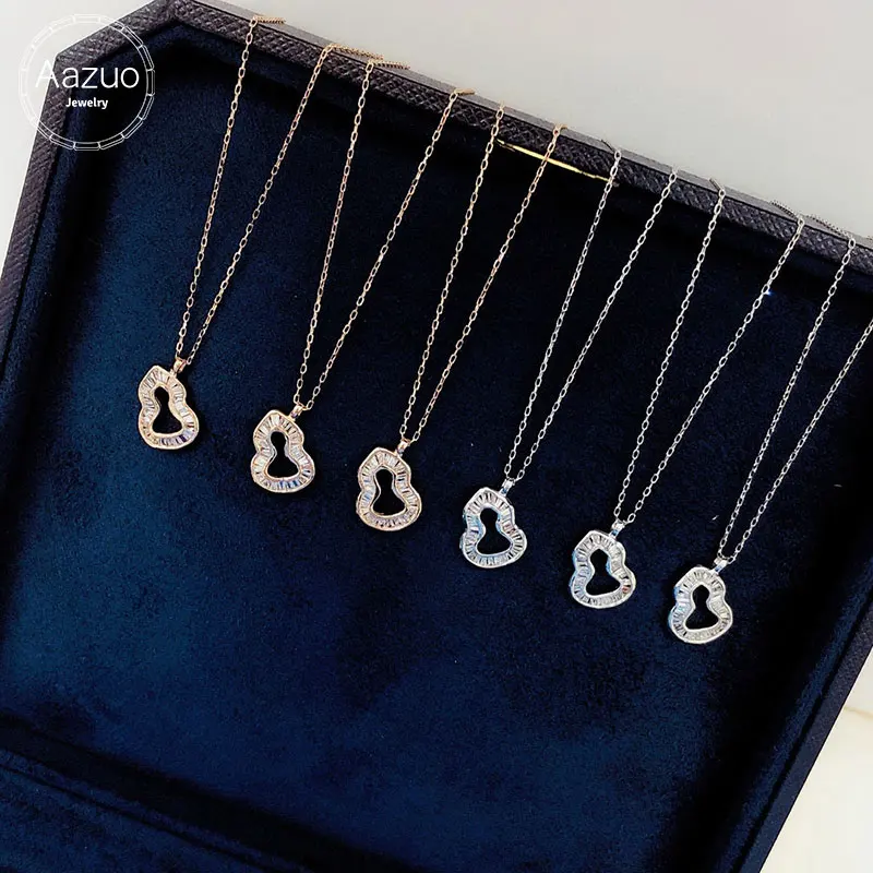 

Aazuo 18K Orignal White Gold Rose Gold Real Diamonds 0.2ct Mini Gourd Necklace gifted for Women Wedding Link Chain Au750