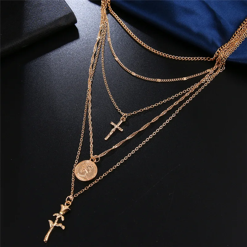 Женское многослойное ожерелье с подвеской в виде Розы | Украшения и аксессуары