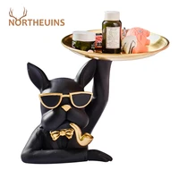 northeuins resin smoking french bulldog storage figurines creative animal key fruit jewelry tray home desktop decor accessories
