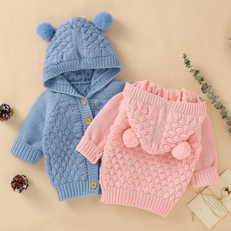 

Autumn Infant Kids Baby Boys Girls Pure Color Hooded Cardigan Coat Baby Boys Girls Long Sleeve Knit Children's Cardigan Coat