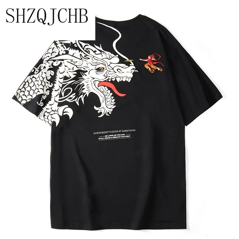 

Summer 2021 men's t-shirt loose large size personalized cotton tide short-sleeved T-shirt male Chinese style Nezha embroidery