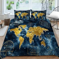 hot style soft bedding set 3d digital world map printing 23pcs duvet cover set single twin double full queen king bedclothes