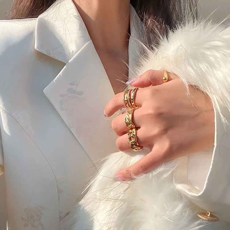 2020 Trend Retro Irregular 18k Gold Open Finger Rings for Women Twisted Ball Resizable Jewelry Men Brass Base | Украшения и