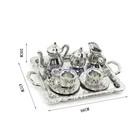 1:12 Кукольный Миниатюрный металлический чайный сервиз кофейный сервиз с подносом посуда 10 шт Серебряный DM002C