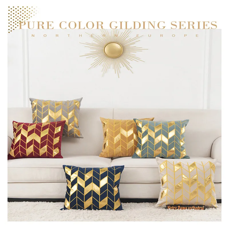 

Luxurious Golden Bronzing Thick Velvet Pillow Cushion Cover Geometric Throw Pillowcase Home Sofa New Year Decorative funda cojin