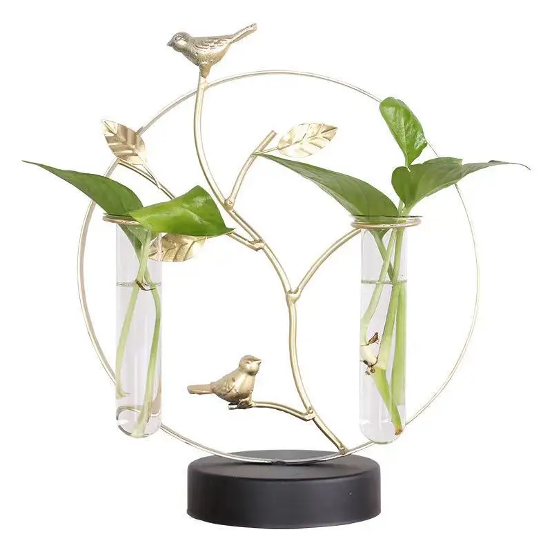 

Creative Gold Iron Home Table Decorative Ornaments Green Plant Hydroponics Glass Vase Flower Arrangement