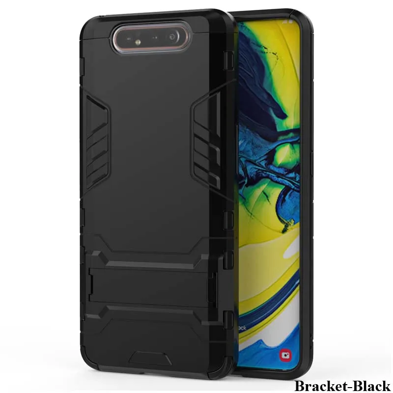 Bracket Black Армированный чехол для samsung Galaxy A10 A20 A30 A40 A50 A60 A70 A80 A90 M10 M20 M30 M40 A50s A70s M30s покрытие автомобиля кольцо для телефона с бумажником - Цвет: Bracket Black