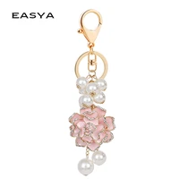 flower pearl keychain leather bag pendant key chain car pendant flower rose gift souvenirs keychain