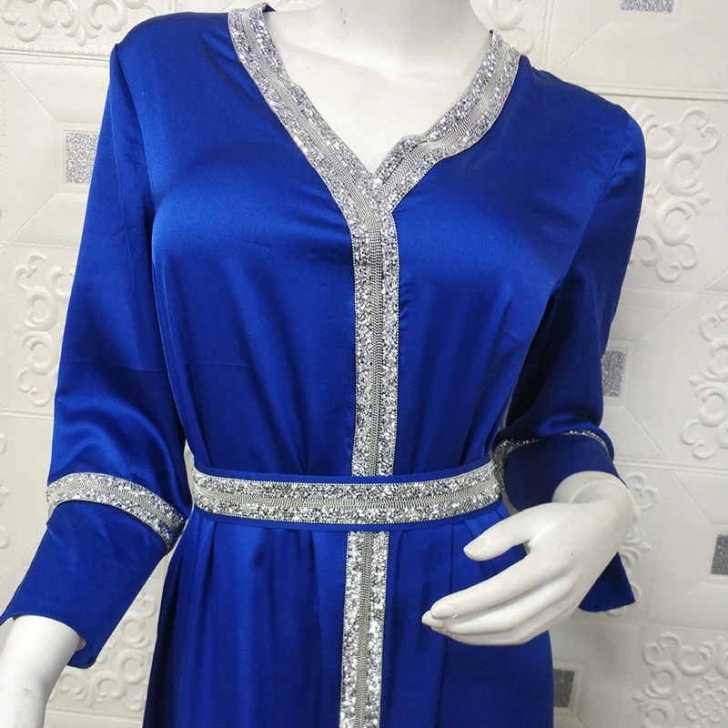 Caftan Марокканская Дубай Abaya мусульманское платье хиджаб женское атласное длинное
