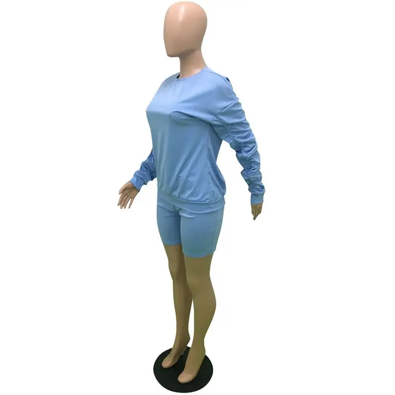 

ZKYZWX Sexy Two Piece Set Women Clothes Tracksuit Stacked Long Sleeve Top Biker Shorts Sweat Suits 2 Piece Outfits Matching Sets