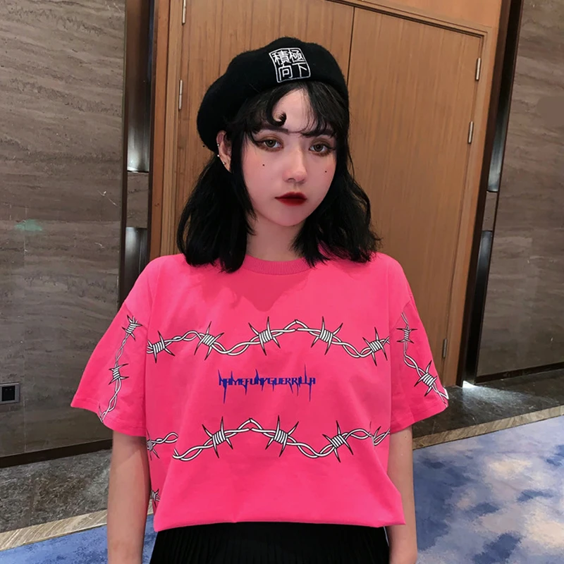 Готическая футболка лето 2019 принт с шипами Harajuku персональные топы короткими