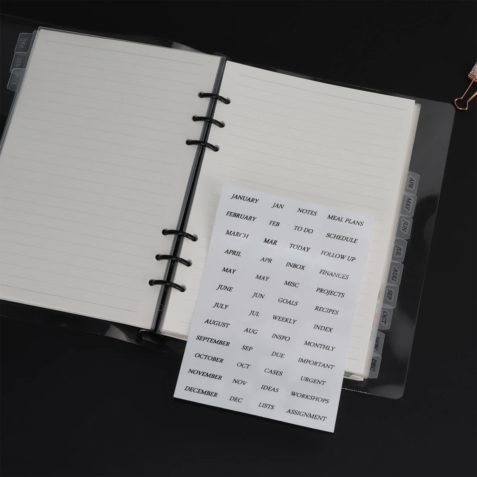 Tanie A5 Biały Przezroczysty Rozdzielacz Strona Prosty I Praktyczny Z Czarnym Brązujący Miesiąc Plan Etykieta 6 Otworów 12 Uszu Agenda Planowanie Rozdzielacz
