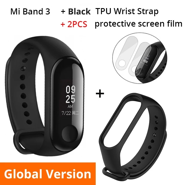 Xiaomi mi Band 3 Смарт-Браслет фитнес-браслет mi Band большой сенсорный экран OLED частота сердечных сокращений для Red mi Note 8 Pro - Цвет: Global N Black Strap