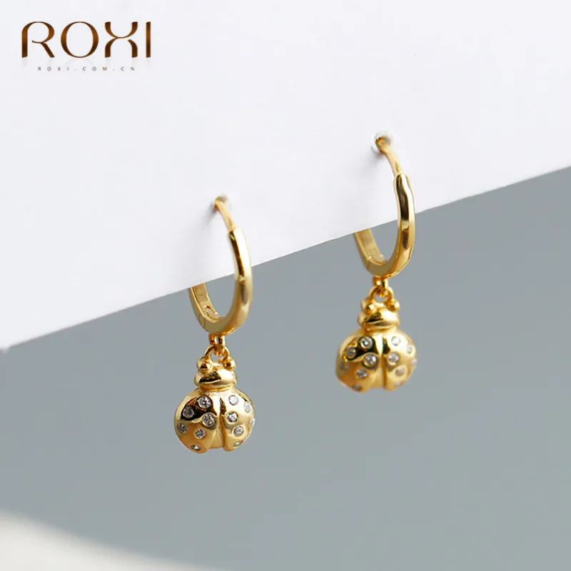 Женские маленькие серьги гвоздики ROXI золотистые/Серебристые штифт с насекомым