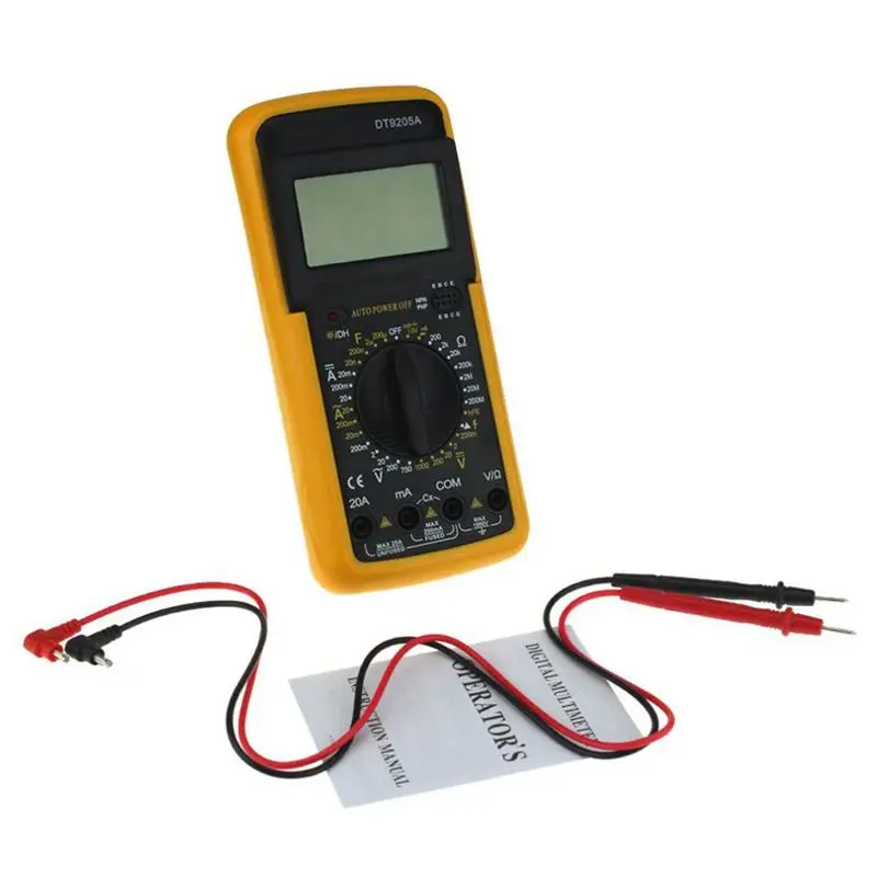 DT9205A Цифровой мультиметр 1999 отсчетов AC/DC Вольт Ампер Ом Емкость диод hFE тестер